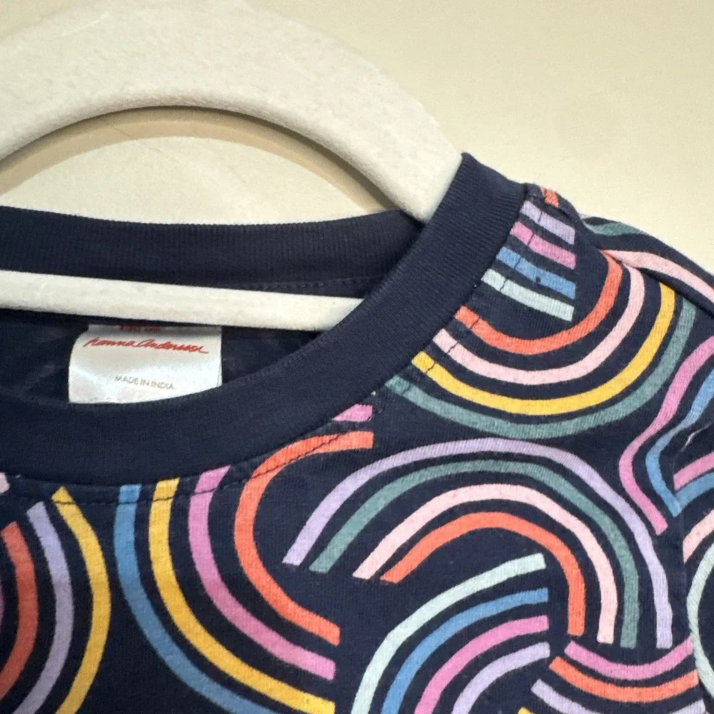 Hanna Andersson Navy Blue Geo Rainbow Long Sleeve T-shirt‎ Dress Sz 130 Sz 8